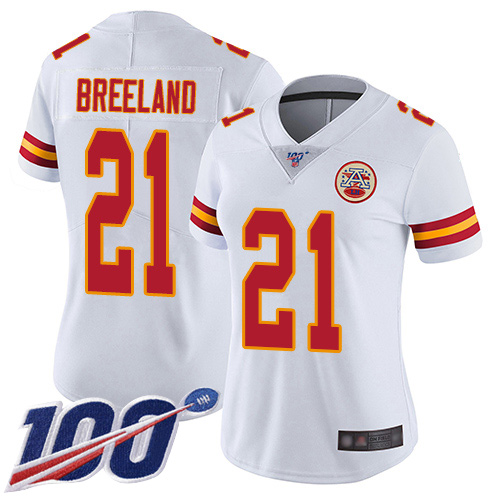 Women Kansas City Chiefs #21 Breeland Bashaud White Vapor Untouchable Limited Player 100th Season Football Nike NFL Jersey->youth nfl jersey->Youth Jersey